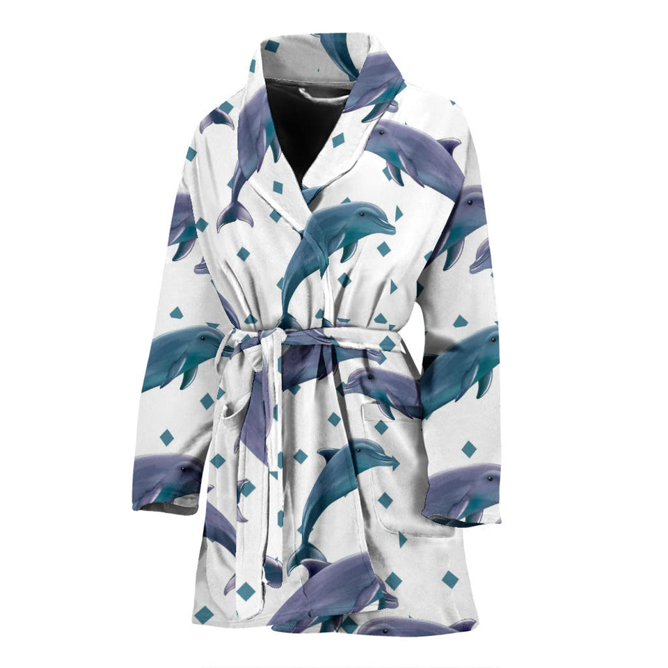 Dolphins Pattern Dotted Background Women'S Bathrobe