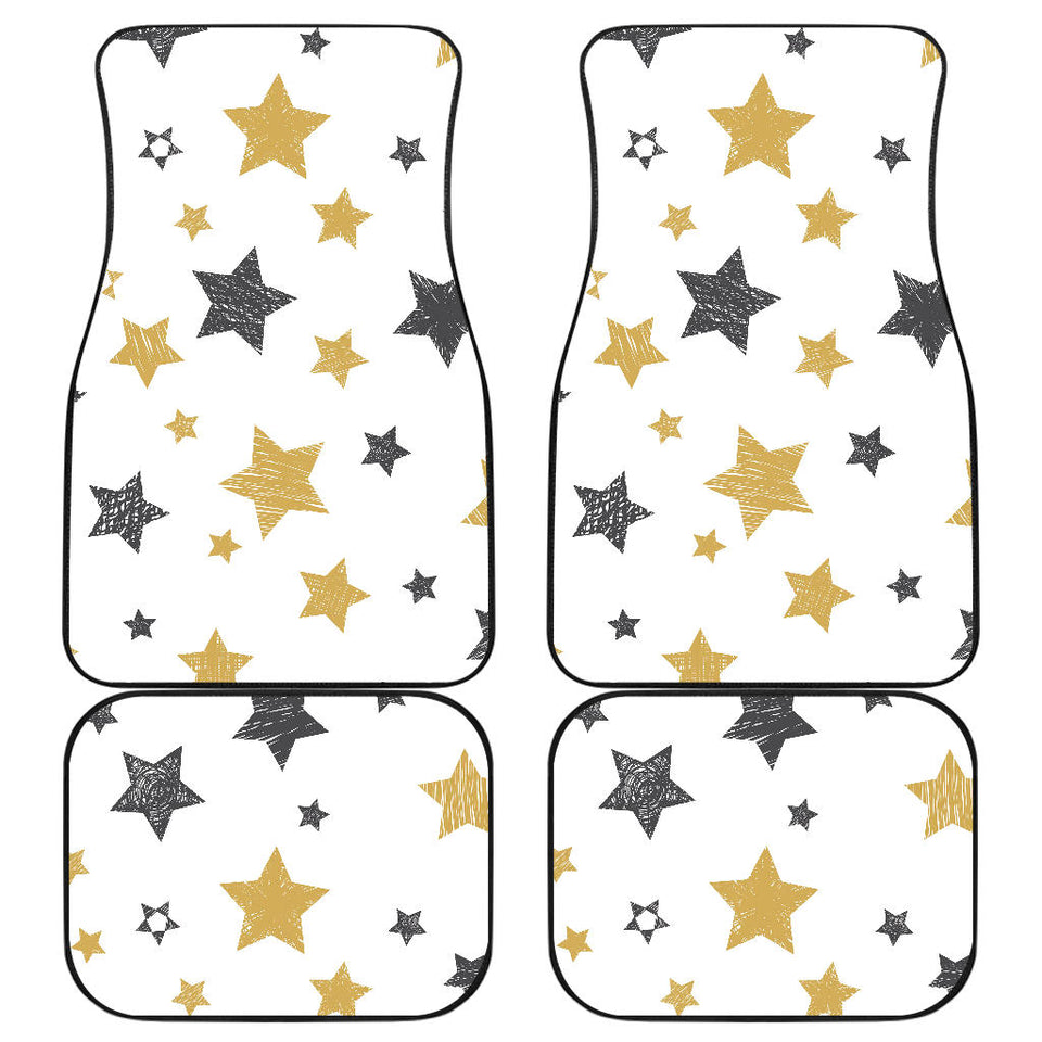 Hand Drawn Gold Black Star Pattern Front And Back Car Mats