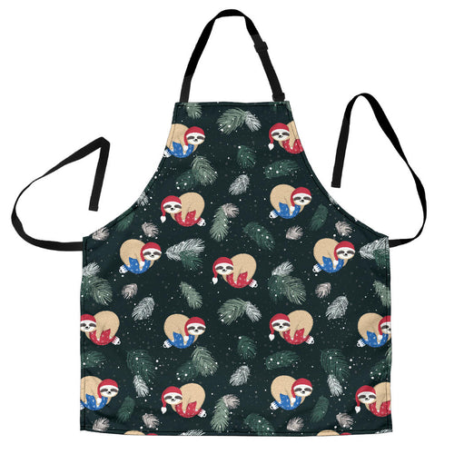 Cute Sloths Sleeping Christmas Ball Santa Hat Pattern Adjustable Apron