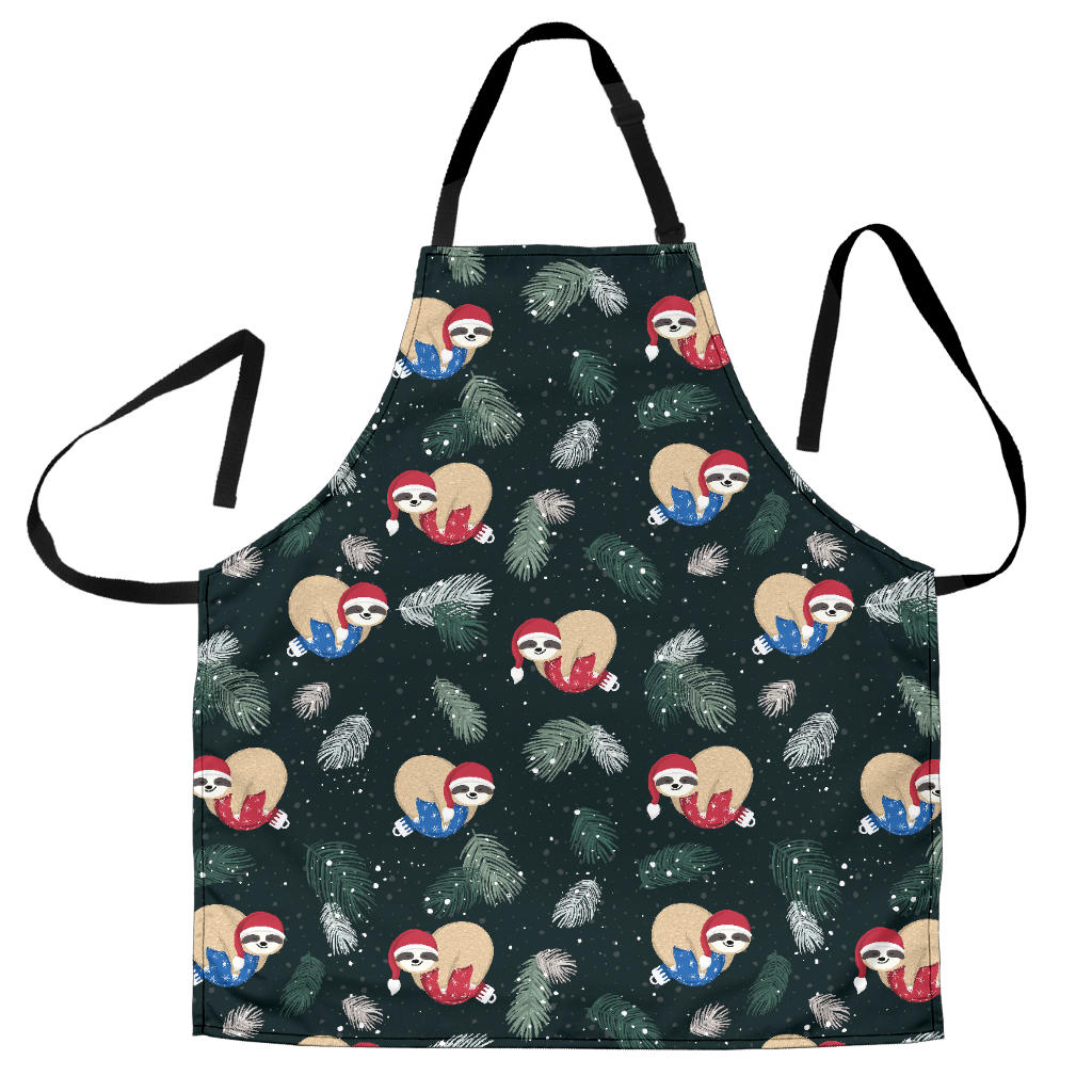 Cute Sloths Sleeping Christmas Ball Santa Hat Pattern Adjustable Apron