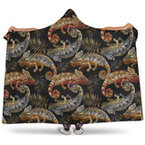 Chameleon Lizard Tropical Leaves Palm Tree Hooded Blanket