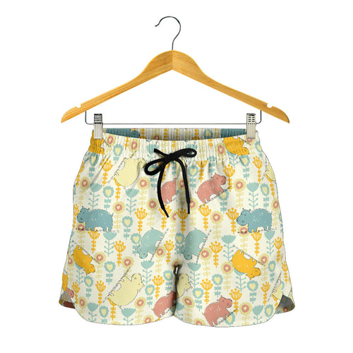 Hippopotamus Pattern Print Design 04 Women Shorts