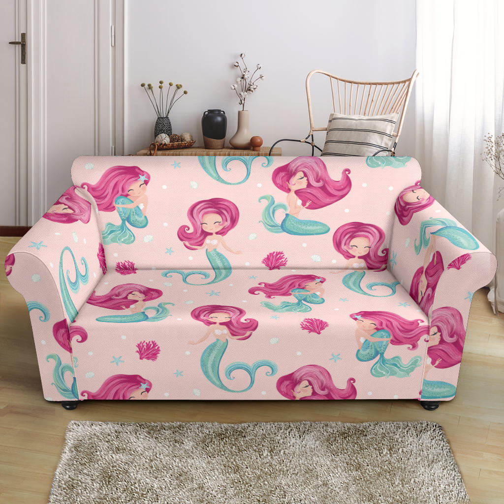 Cute Little Mermaid Pattern Loveseat Couch Slipcover