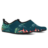 Heliconia Flowers, Palm And Monstera Leaves On Black Background Pattern Aqua Shoes