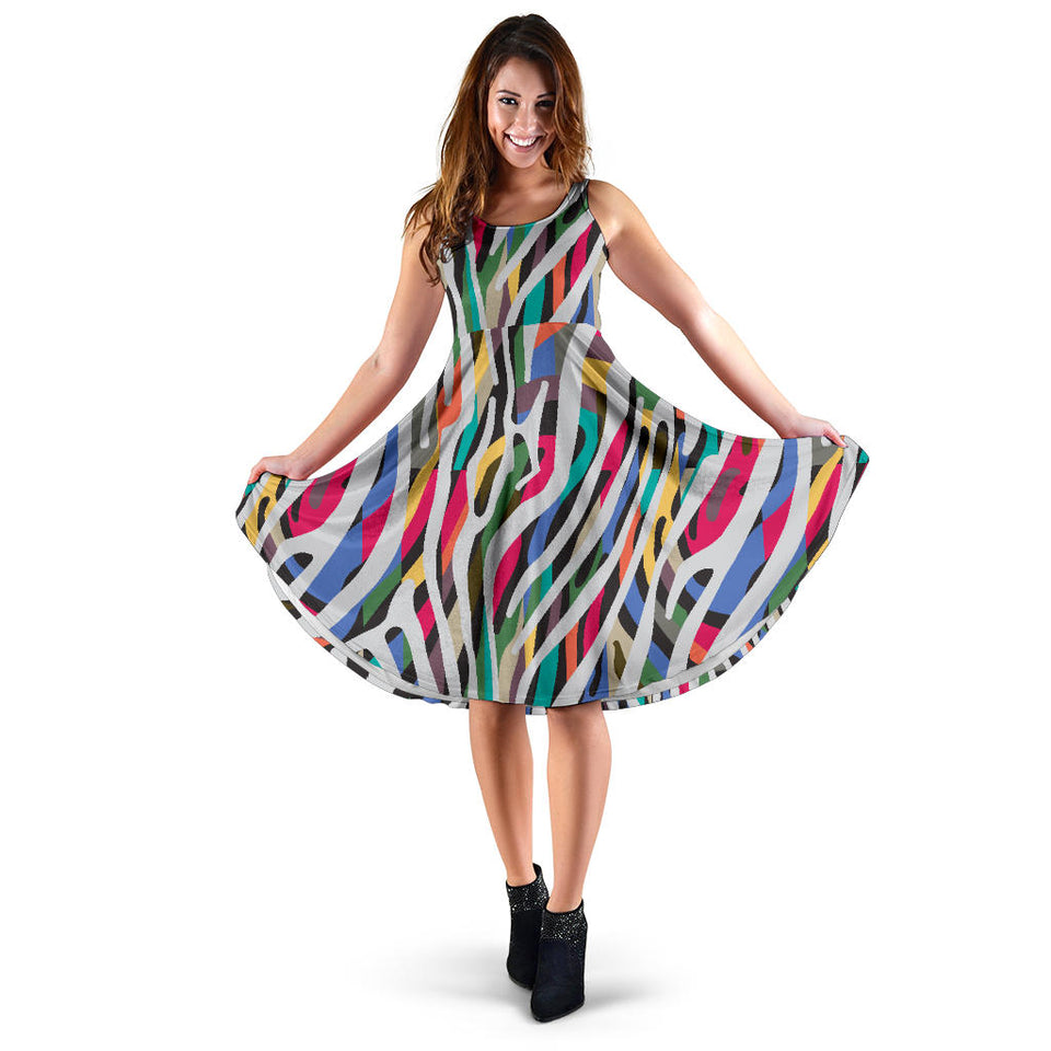 Colorful Zebra Skin Pattern Sleeveless Midi Dress