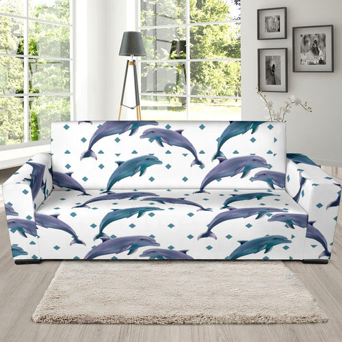 Dolphins Pattern Dotted Background Sofa Slipcover