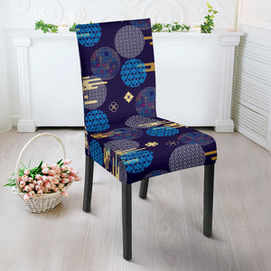 Blue Japanese Pattern Cloud Wave Flower Dining Chair Slipcover
