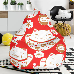 Cute Maneki Neko Lucky Cat Red Background Bean Bag Cover
