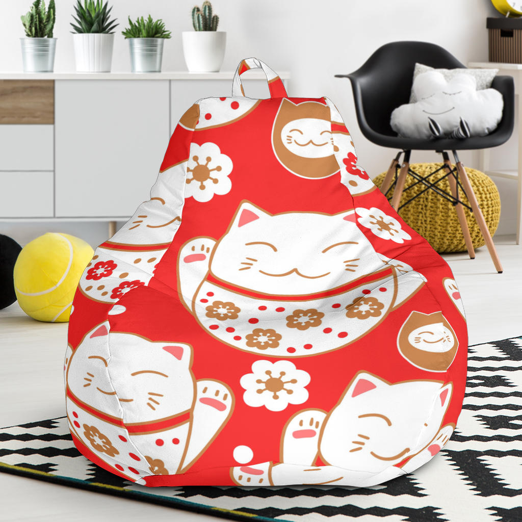 Cute Maneki Neko Lucky Cat Red Background Bean Bag Cover