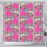 Chameleon Lizard Pattern Pink Background Shower Curtain Fulfilled In US