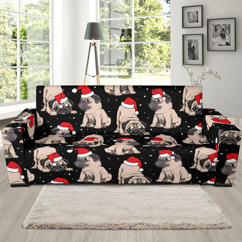 Christmas Pugs Santa_S Red Cap Pattern Sofa Slipcover