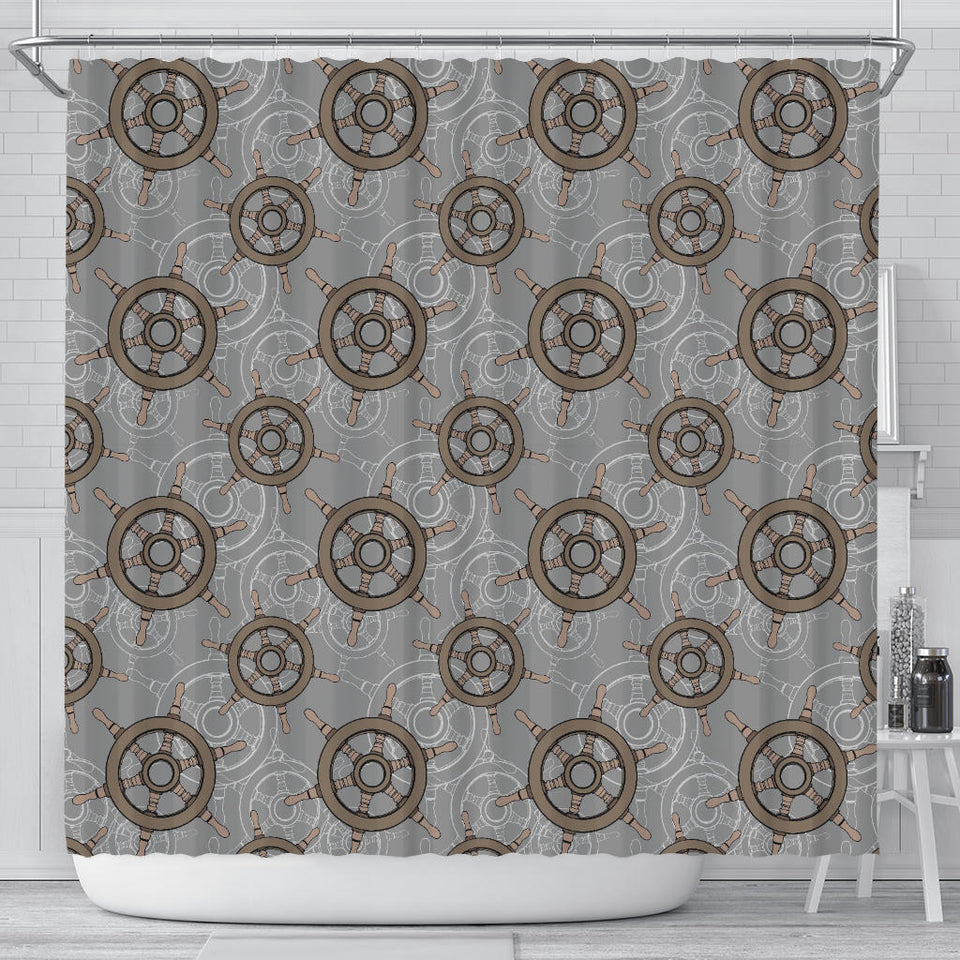 Nautical Wood Steering Wheel Pattern Shower Curtain Fulfilled In US