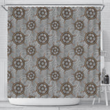 Nautical Wood Steering Wheel Pattern Shower Curtain Fulfilled In US