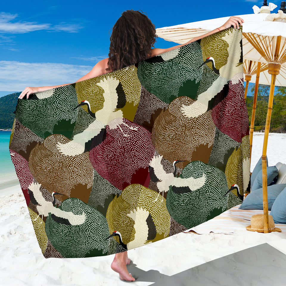 Japanese Cranes Flying Forest Dot Pattern Sarong