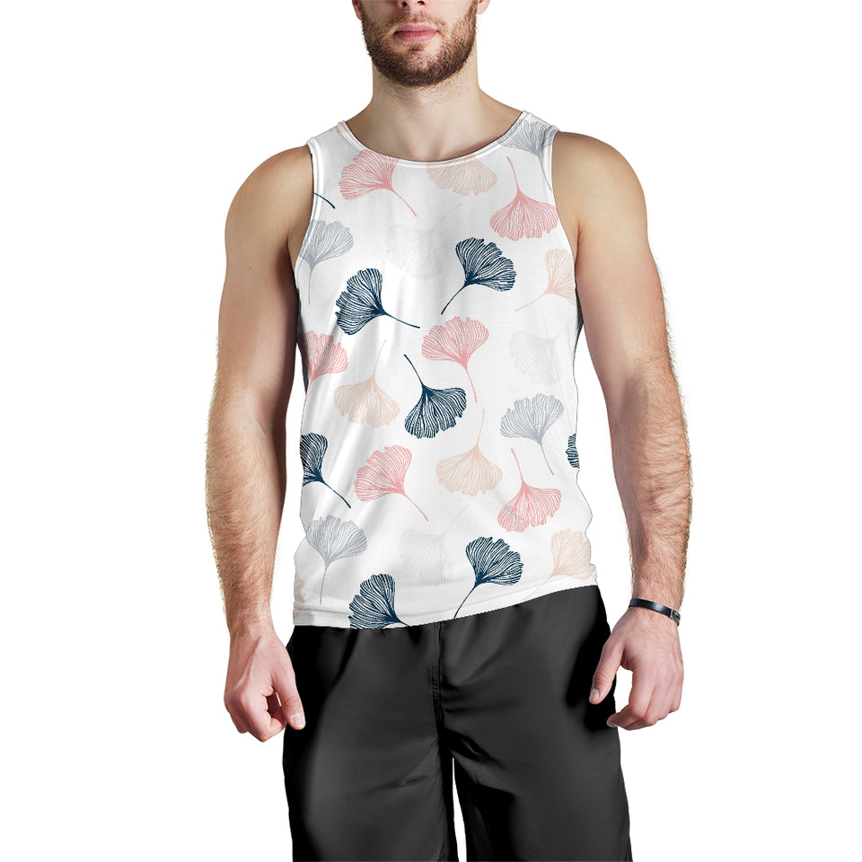 Black Gray Cream coral ginkgo leaves pattern Men Tank Top