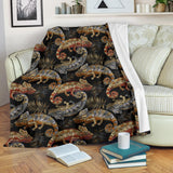 Chameleon Lizard Tropical Leaves Palm Tree Premium Blanket