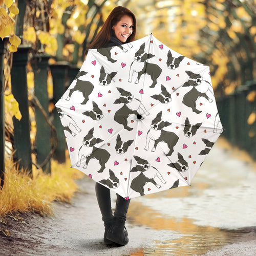 Boston Terrier Dog Hearts Vector Pattern Umbrella