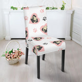Cute Pugs Pink Heart Paw Pattern Dining Chair Slipcover