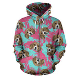 Beagle Muzzles Turquoise Paint Splashes Pink Pattern Zip Up Hoodie