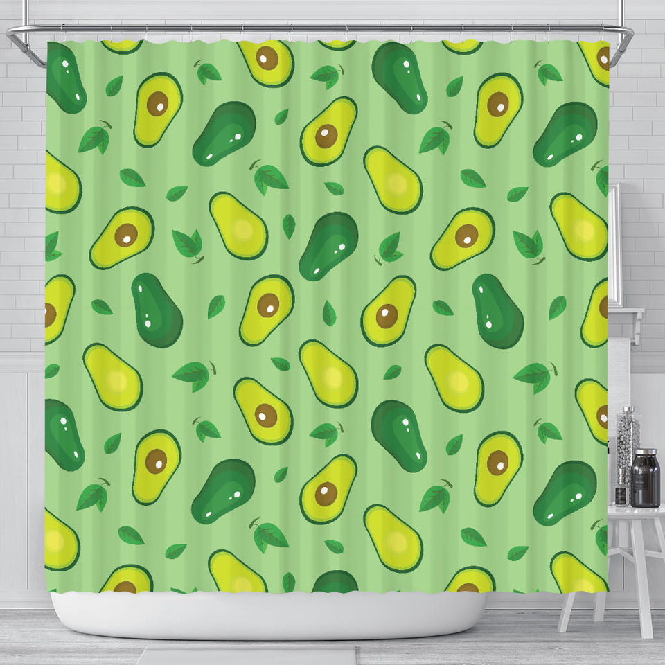 Avocado Pattern Green Background Shower Curtain Fulfilled In US