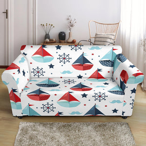 Cute Color Paper Sailboat Pattern Loveseat Couch Slipcover