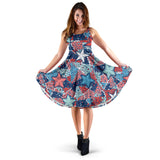 Hand Drawn Colorful Starfish Sleeveless Midi Dress