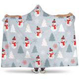 Snowman Christmas  Tree Snow Gray Background Hooded Blanket