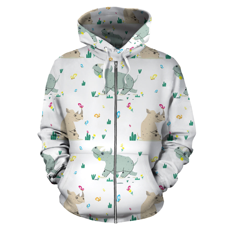 Cute Rhino Pattern Zip Up Hoodie