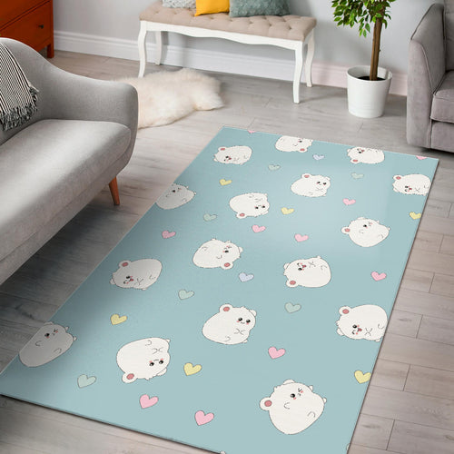 White Cute Hamsters Heart Pattern Area Rug