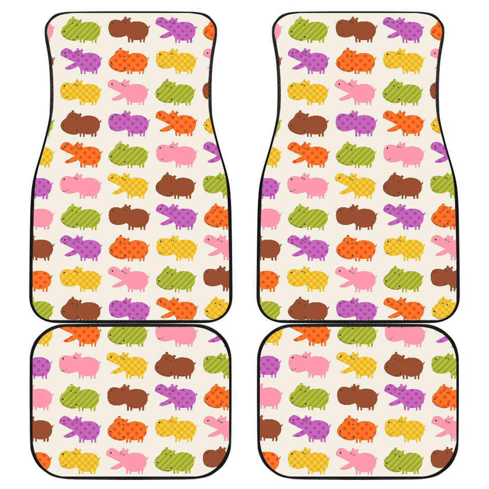 Hippopotamus Pattern Print Design 01 Front and Back Car Mats