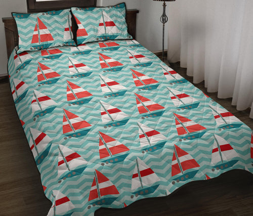 Red White sailboat wave background Quilt Bed Set