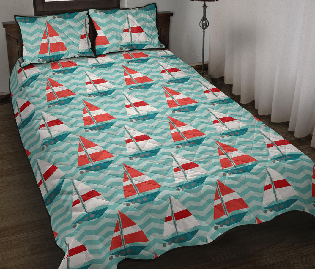 Red White sailboat wave background Quilt Bed Set