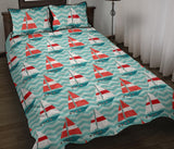 Red White sailboat wave background Quilt Bed Set