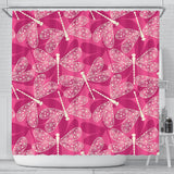 Beautiful Dragonfly Pink Background Shower Curtain Fulfilled In US