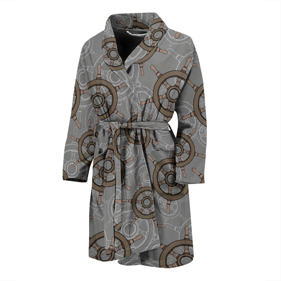 Nautical Wood Steering Wheel Pattern Men'S Bathrobe