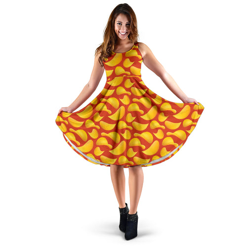 Potato Chips Pattern Print Design 05 Sleeveless Midi Dress