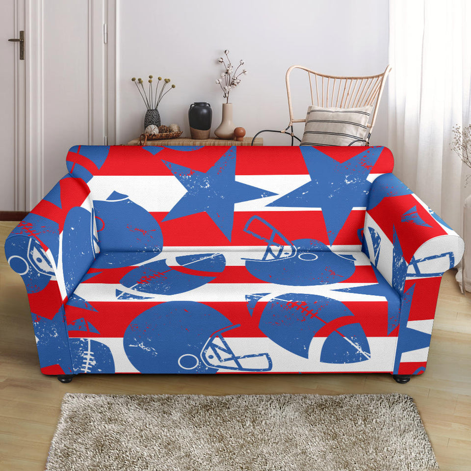American Football Ball Star Stripes Pattern Loveseat Couch Slipcover