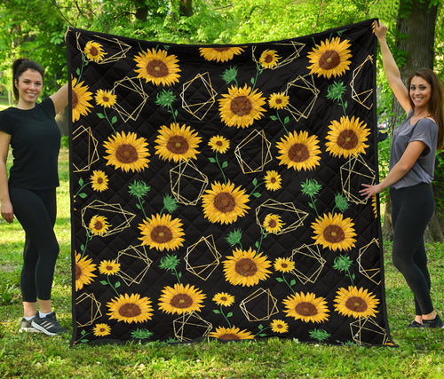 Sunflower Golden Polygonal Shapes Premium Quilt