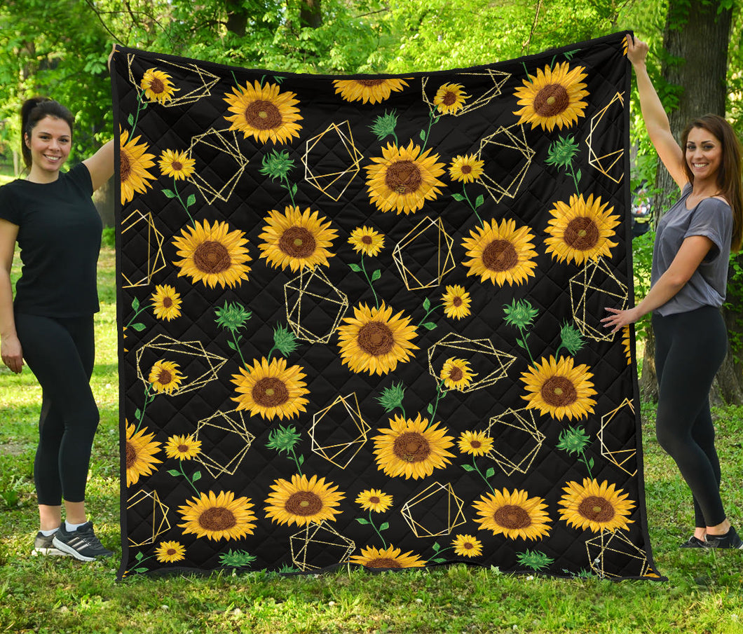 Sunflower Golden Polygonal Shapes Premium Quilt