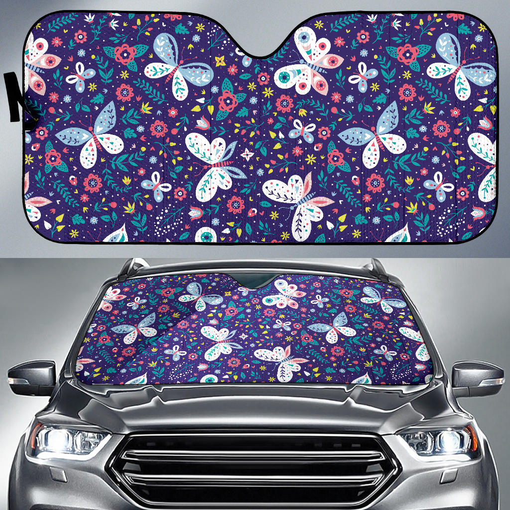 Colorful Butterfly Flower Pattern.Eps Car Sun Shade