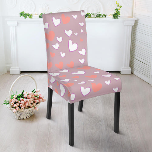 Coral White Heart Pattern Dining Chair Slipcover