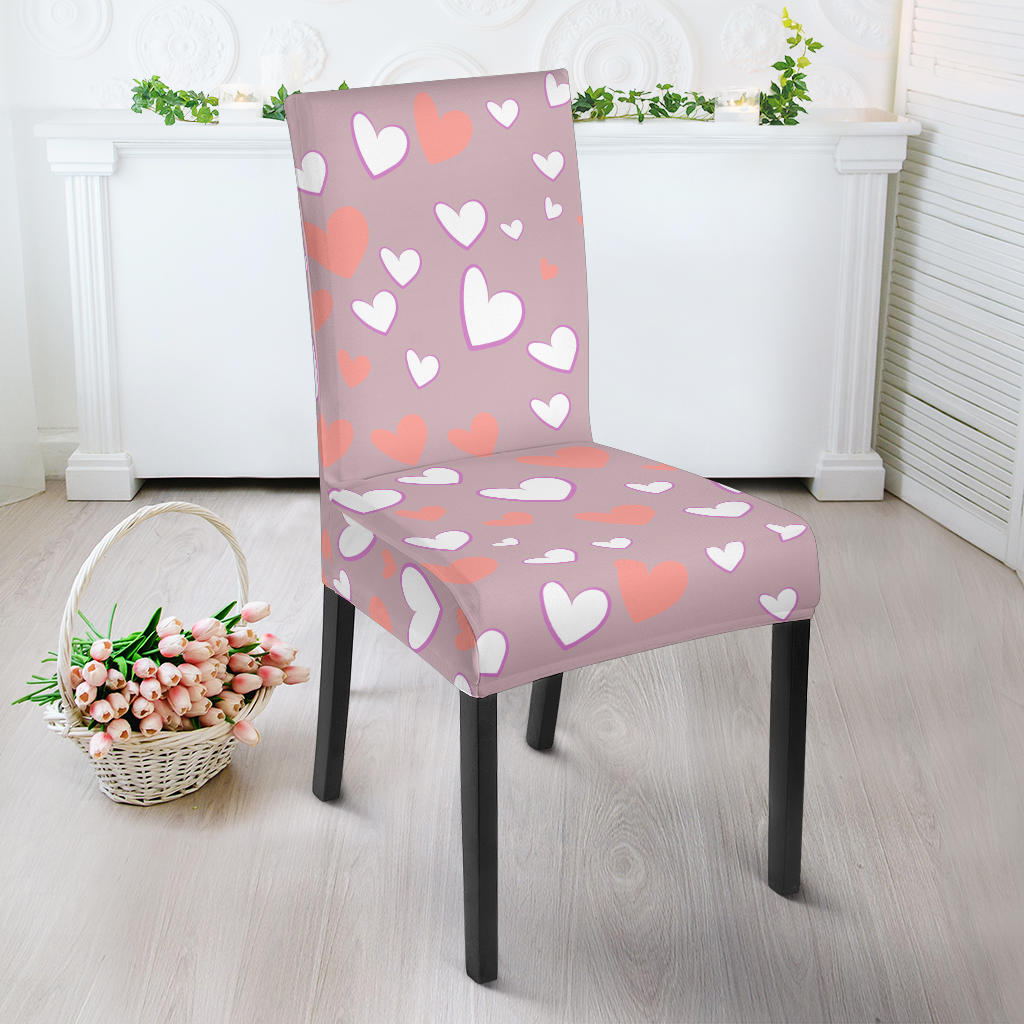 Coral White Heart Pattern Dining Chair Slipcover