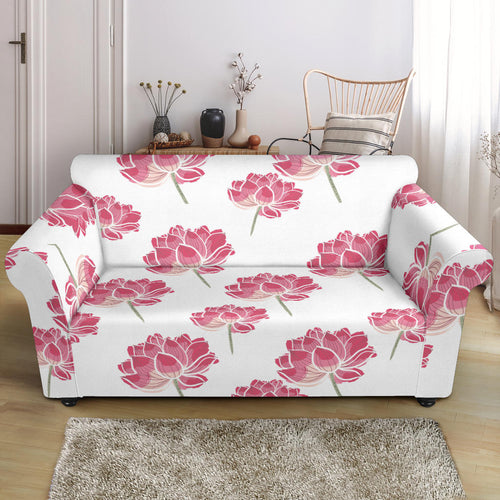 Pink Lotus Waterlily Pattern Loveseat Couch Slipcover