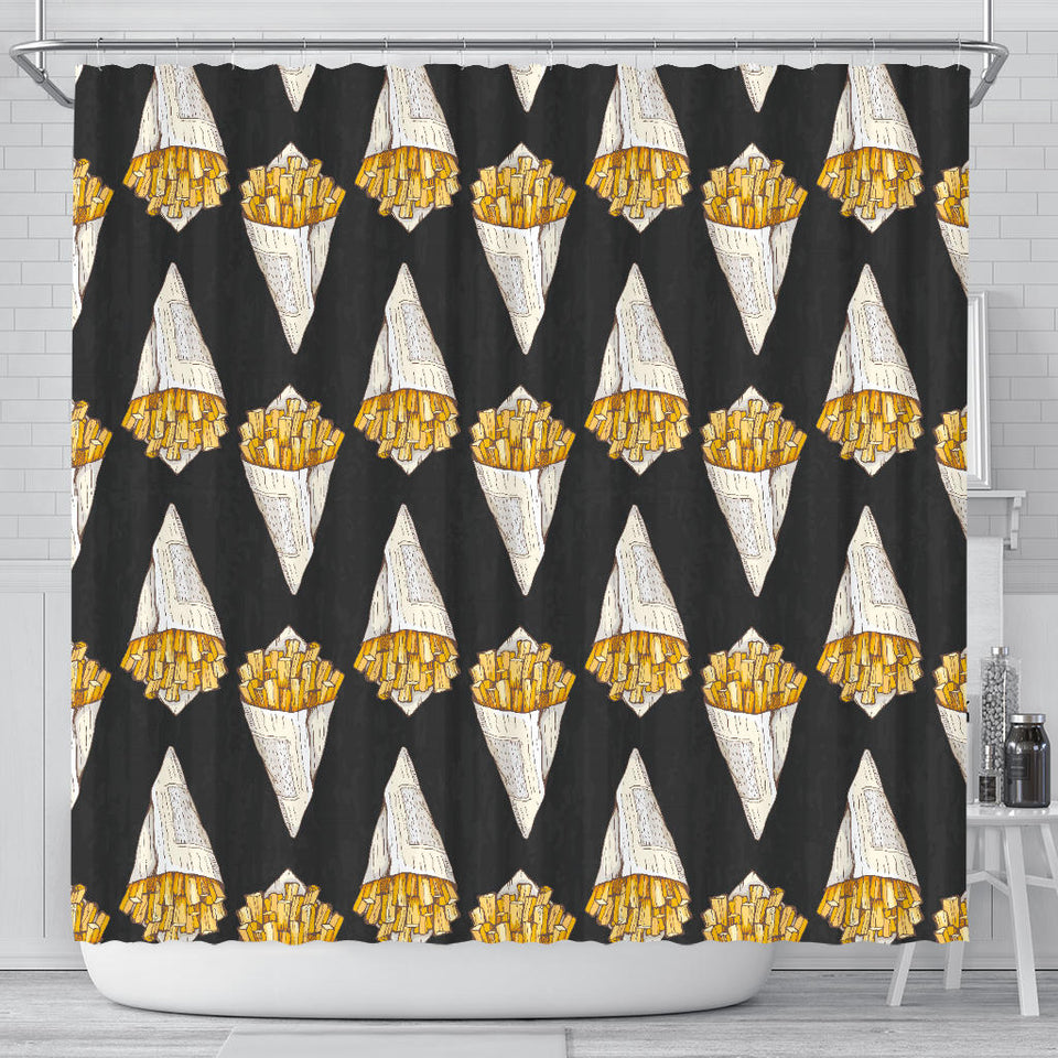 French Fries Dark Background Shower Curtain Fulfilled In US