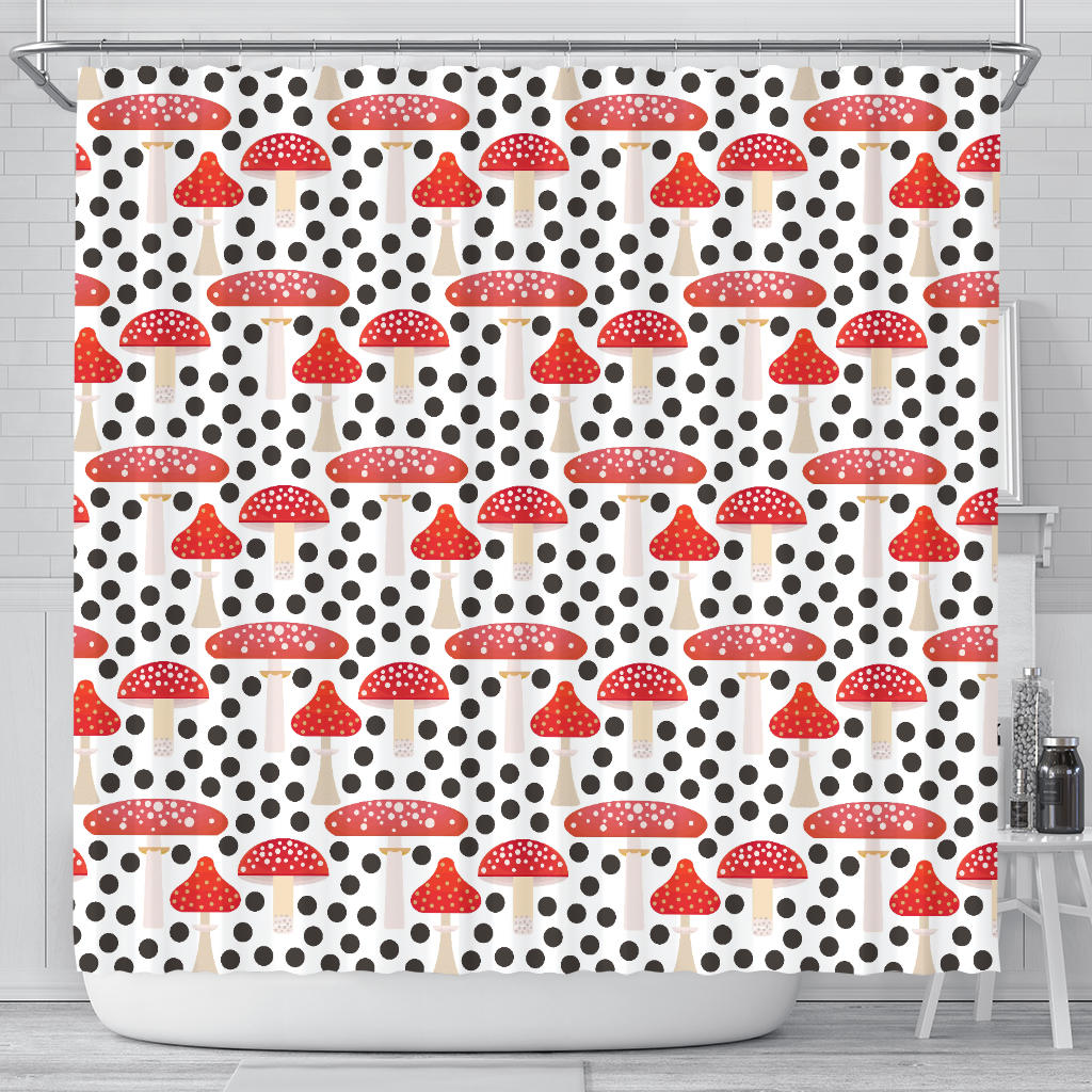 Red Mushroom Dot Pattern Shower Curtain Fulfilled In US