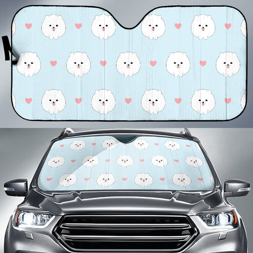 White Cute Pomeranian Pattern Car Sun Shade
