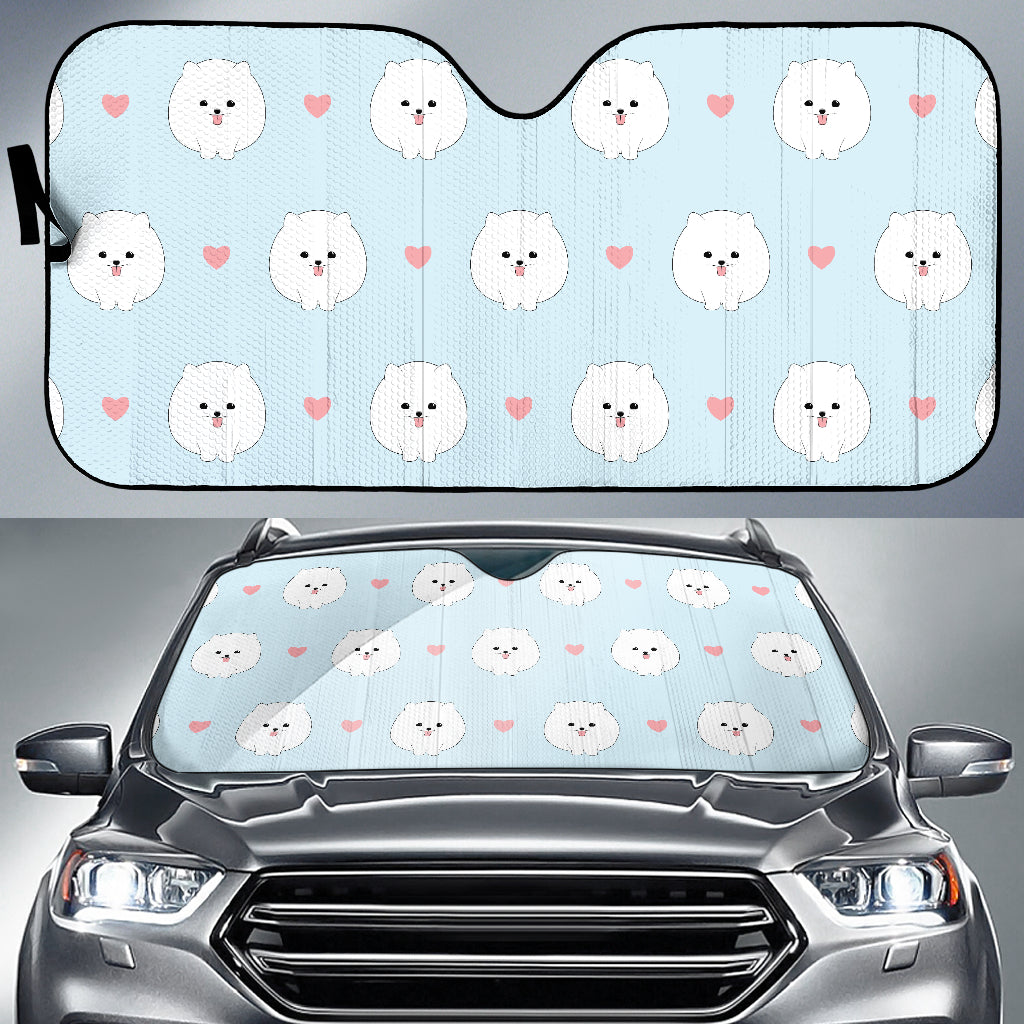White Cute Pomeranian Pattern Car Sun Shade