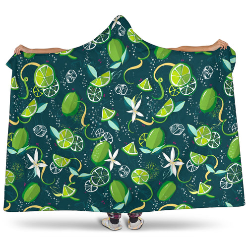 Lime Ice Flower Pattern Hooded Blanket