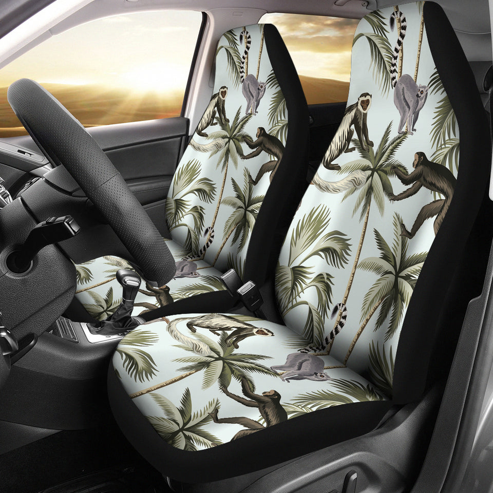 Monkey Sloth Lemur Palm Trees Pattern Universal Fit Car Seat Covers