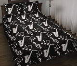 Saxophone music notes treble clef black white theme Quilt Bed Set